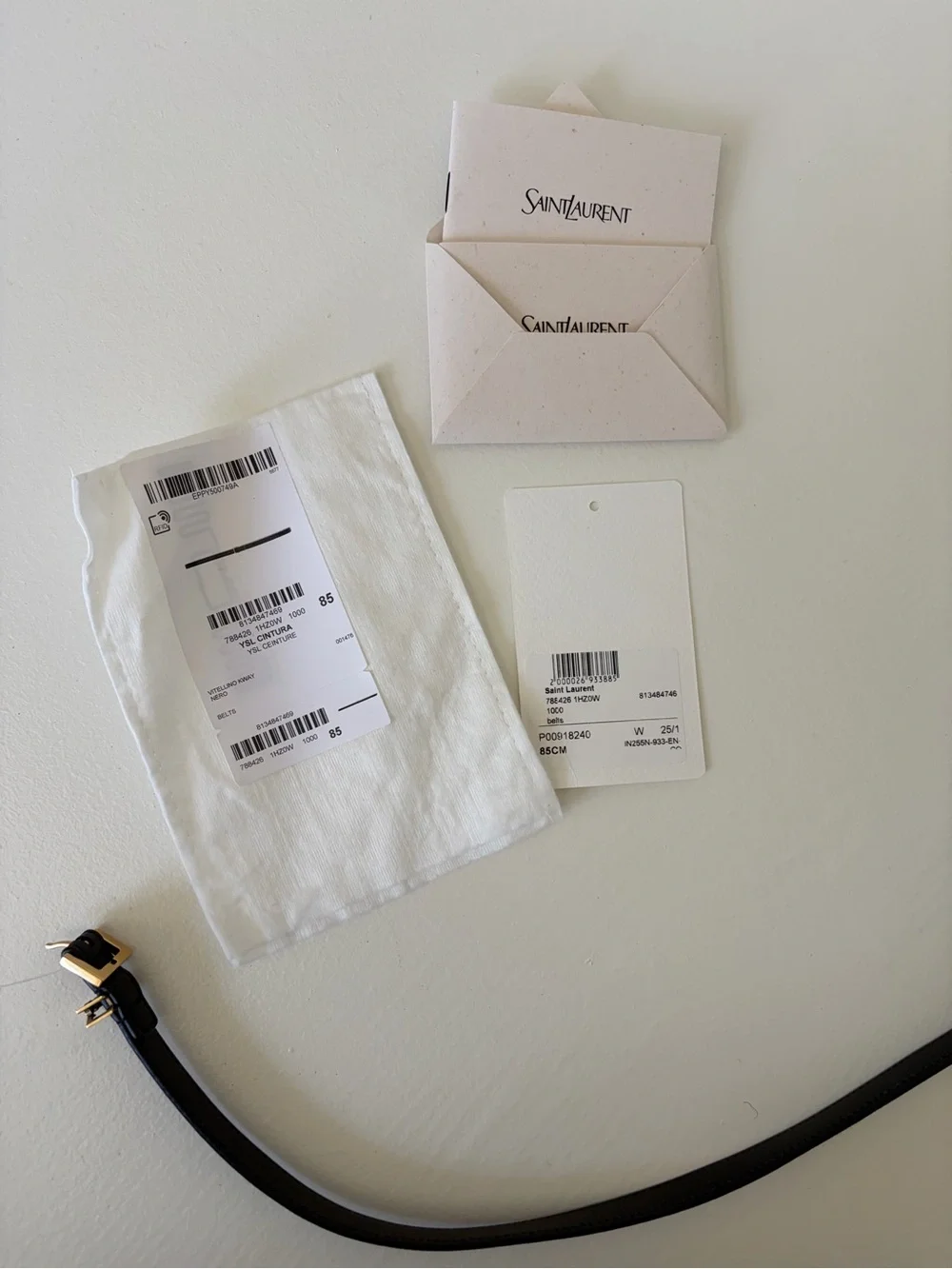 Saint Laurent Black Leather Belt with Gold YSL Logo (Cassandre extra thin)
